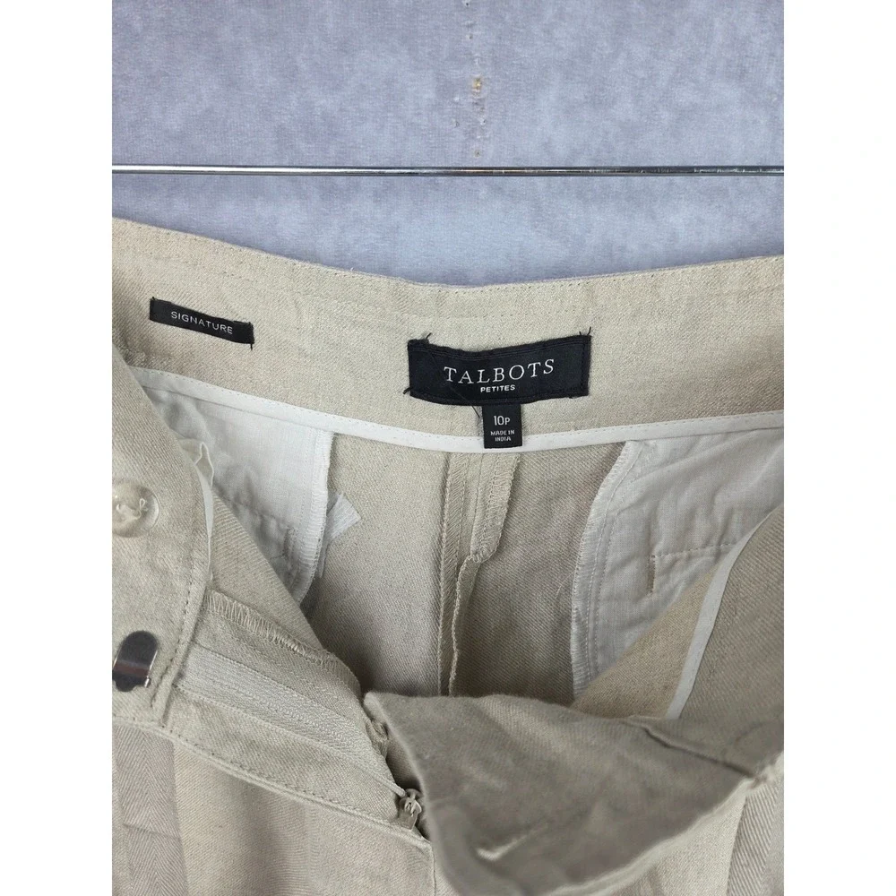 Talbots Signature Beige 100% Linen Wide Leg Pants Trousers‎ Womens 10P Petite